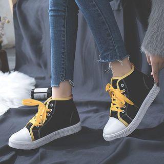 Color Block High-top Canvas Sneakers