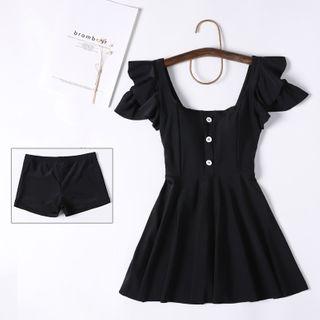 Ruffled Buttoned Swim Dress