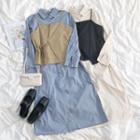 Long-sleeve Plain Shirtdress / Camisole