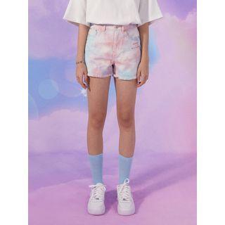Fringed Tie-dyed Denim Shorts