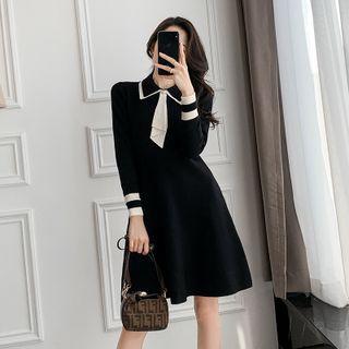 Tie-neck Polo-neck Knit Dress