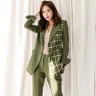 Set: Double Breasted Plaid Panel Blazer + Cropped Dress Pants