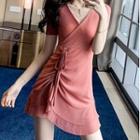 Ruched Front Glitter Short-sleeve Sheath Dress