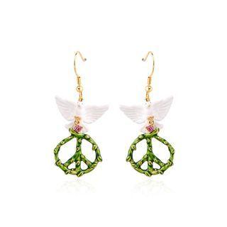 Fashion And Elegant Plated Gold Enamel Peace Dove Tree Branch Earrings With Pink Cubic Zirconia Golden - One Size