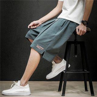 Lettering Linen Wide Leg Shorts