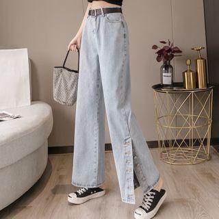 Wide-leg Slit Hem Jeans