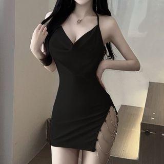 Halter Chain Detail Mini Bodycon Dress