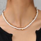 Layered Beaded Chain Necklace Nl292 - Gold & White - One Size