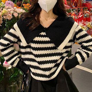 Peter Pan Collar Striped Knit Top