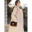 Fleece-collar Quilted Coat With Sash
