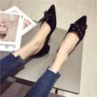 Studded Bow-accent Pointed Block Heel Pumps