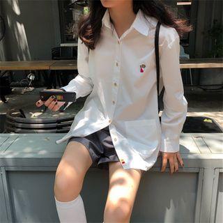 French Fries Embroidery Long-sleeve Shirt White - One Size