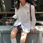French Fries Embroidery Long-sleeve Shirt White - One Size