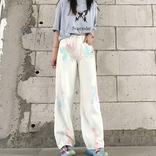Dye Print Wide-leg Jeans