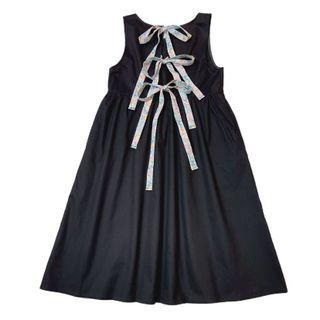 Bow Accent Midi Overall Dress Black - One Size