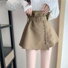Paperbag High-waist Buttoned Mini Skirt With Belt