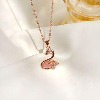Rhinestone Swan Pendant Necklace 1 Pc - Rose Gold - One Size