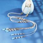 Flower Beaded Fringed Headpiece I23 - Faux Pearl - White & Light Blue - One Size