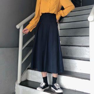 Accordion Pleat A-line Maxi Skirt