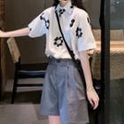 Short-sleeve Floral Blouse / High-waist Shorts