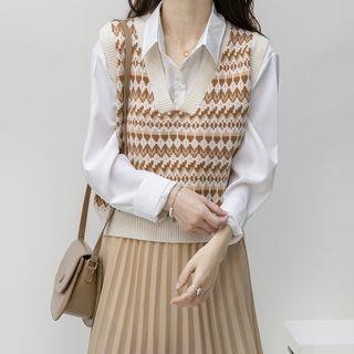 Sleeveless V-neck Jacquard Knit Tank Top