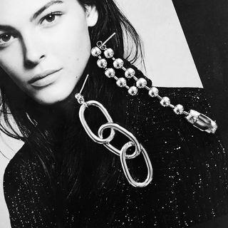 Non-matching Alloy Chain / Bead Dangle Earring As Shown In Figure - One Size