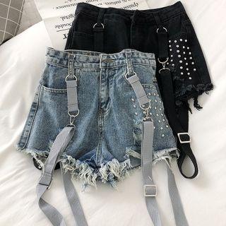 Strap Accent Denim Hot Pants