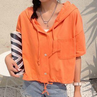 Short Sleeve Hooded Drawstring Jacket