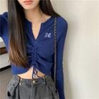 Embroidered Drawstring Cropped Sweater