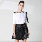 Set: Elbow Sleeve T-shirt Dress + Perforated A-line Skirt