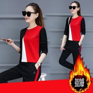 Set:  Fleece-lined Color Block Sweatshirt + Sweatpants