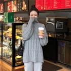 Plain Turtle-neck Loose-fit Sweater / Buttoned Cropped Pants