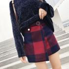 Plaid Asymmetrical A-line Skirt With Belt