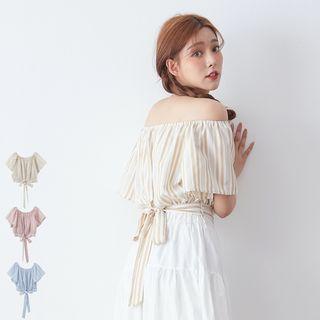 Off-shoulder Striped Cropped Blouse
