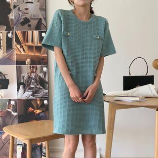 Short-sleeve Crew Neck Sheath Dress