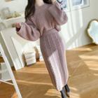 Knit Set: Wide-sleeve Sweater + Long Skirt
