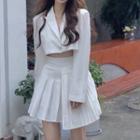 Cropped Blazer / High Waist Asymmetrical Pleated Mini A-line Skirt