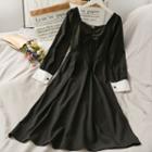 Lace-waistline Ruched Midi Dress Black - One Size