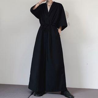 Drawstring Elbow-sleeve Oversize Jumpsuit