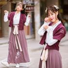 Flower Embroidered Wrap Top / A-line Maxi Skirt / Short-sleeve Jacket / Set