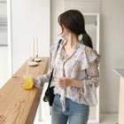 Ruffled Rose Print Chiffon Top