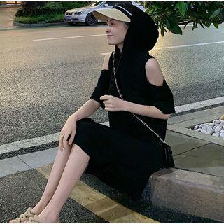 Short-sleeve Cold-shoulder Hooded T-shirt Dress