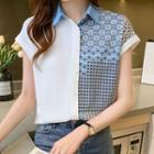 Short-sleeve Color Block Print Blouse