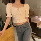 Square Neck Puff Sleeve Top White - One Size