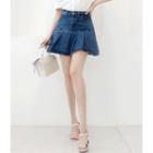 Pleated Denim A-line Miniskirt