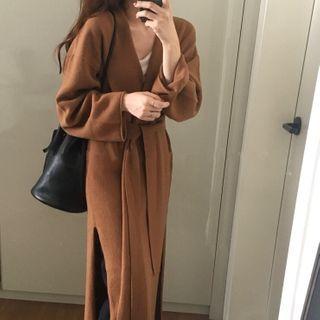 Tie-waist Open Front Maxi Cardigan