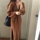 Tie-waist Open Front Maxi Cardigan