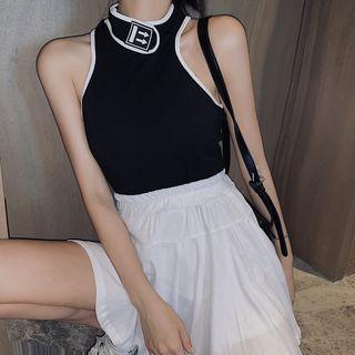 Color-block Slim-fit Halter Top As Figure - One Size