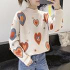 Heart Pattern Sweater Beige - One Size
