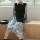 Print Midi A-line Shirt Dress / Sweater Vest